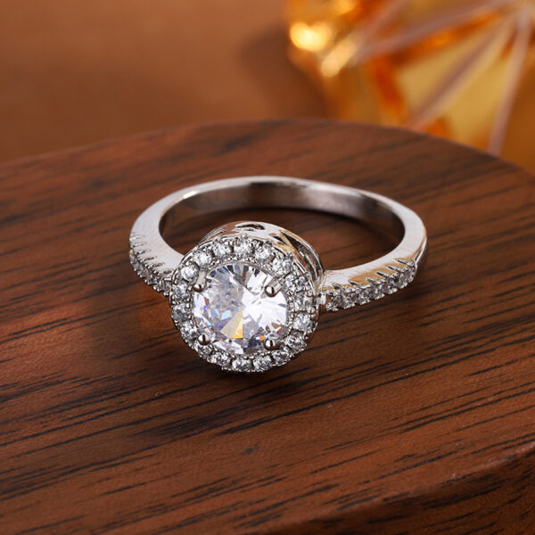 Round Zircon Wedding Ring Double Row Diamond Ball Edge Design - Image 5