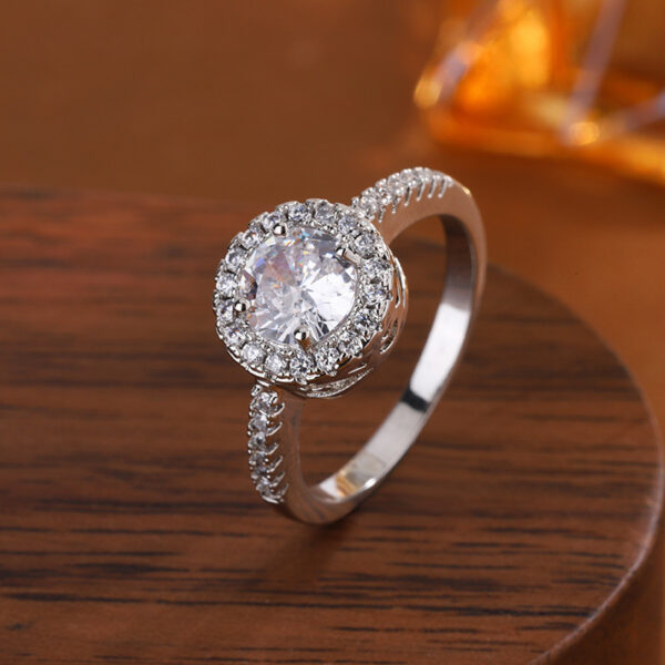 Round Zircon Wedding Ring Double Row Diamond Ball Edge Design - Image 2