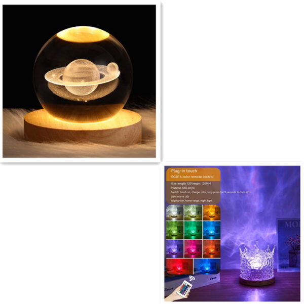 LED Water Ripple Ambient Night Light USB Rotating Projection Crystal Table Lamp RGB Dimmable Home Decoration 16 Color Gifts - Image 2