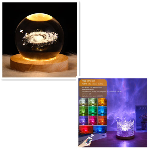 LED Water Ripple Ambient Night Light USB Rotating Projection Crystal Table Lamp RGB Dimmable Home Decoration 16 Color Gifts - Image 10