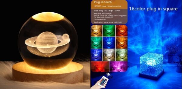 LED Water Ripple Ambient Night Light USB Rotating Projection Crystal Table Lamp RGB Dimmable Home Decoration 16 Color Gifts - Image 8