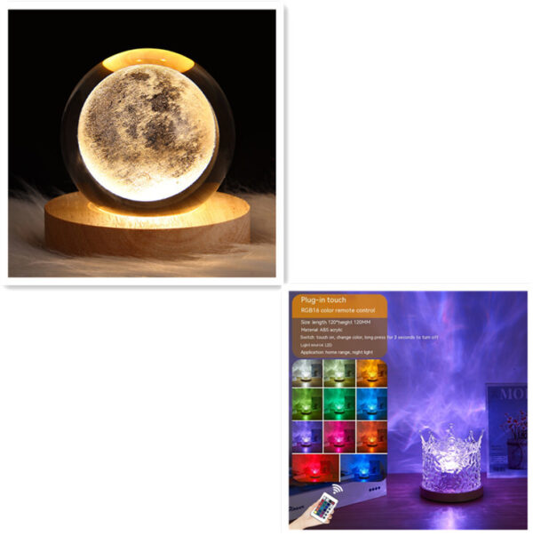 LED Water Ripple Ambient Night Light USB Rotating Projection Crystal Table Lamp RGB Dimmable Home Decoration 16 Color Gifts - Image 9